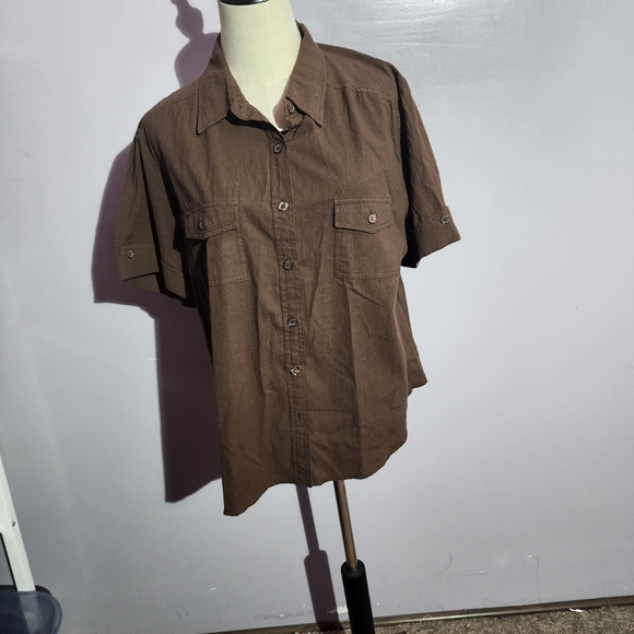 **3/20 white stag dark brown button up short sleeve top size xl - Picture 1 of 5